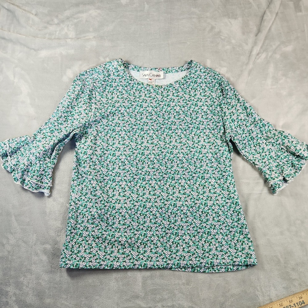 Sara Campbell L Floral Ruffle Sleeve Top Cottagecore Travel Coastal Grandma